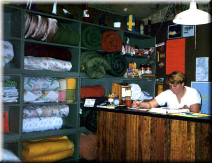 The original hostel office with linen shelves, 1980s